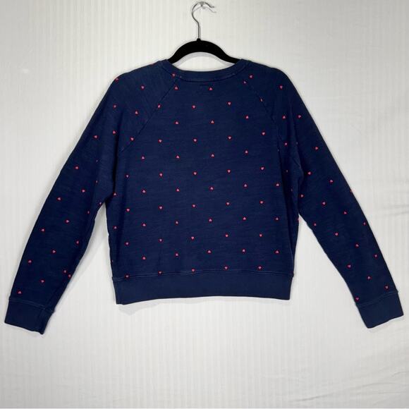 J. Crew Vintage Cotton Terry Pullover Navy Blue Crewneck Sweater Red Heart Small - Picture 4 of 5
